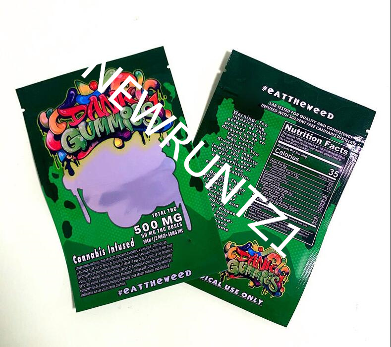 

500mg Dank Gummies Bags holographic edibles packaging mylar zipper resealable bag food grade holographic laser custom ss2021w