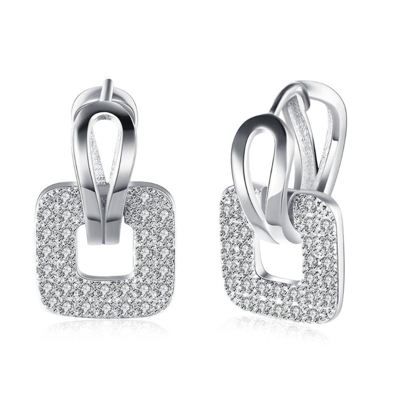 

Clip-on & Screw Back Kzce146 Trendy Cubic Zirconia Earrings Square Ear Clip With White Rhinestones Colorful, Silver