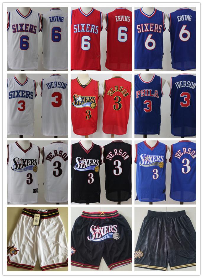 

Mens Philadelphia76ersJersey Allen3IversonJulius6 Erving Basketball Jerseys Shorts Blue red white, Color
