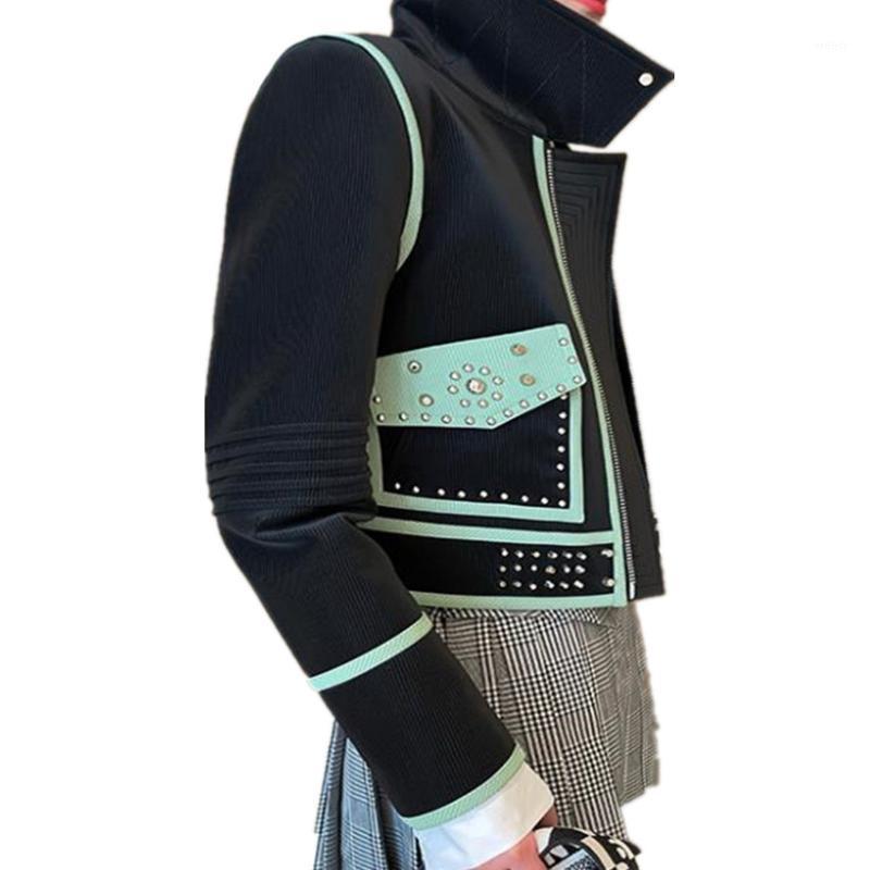 

Women' Jackets Punk Motorcycle Style Autumn Winter Pu Leather Short Contrast Jacket Women Fashion Rivets Outwear, Black