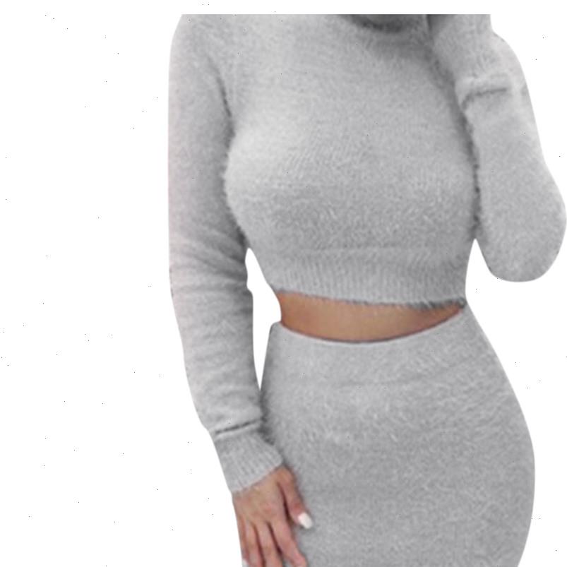 

solid colors sweater bodycon skirt women tracksuits set winter long sleeved cropped pencil knitted suit plus size vestidos g3, Gray