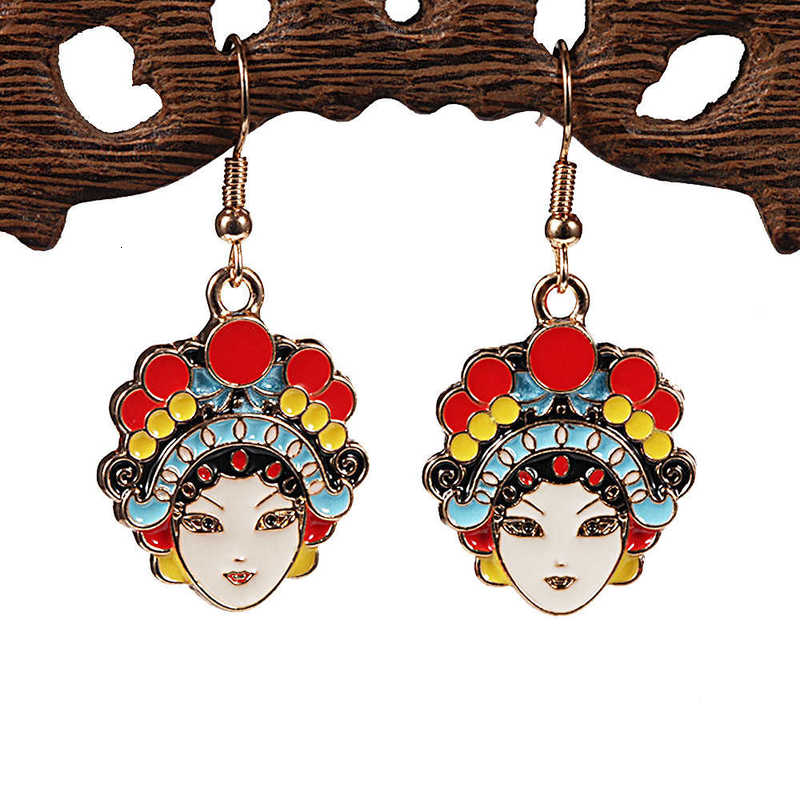 

earring wanghong with chine style beijing opera face earrings personality round wuju opera singing face mask small earrings, Golden