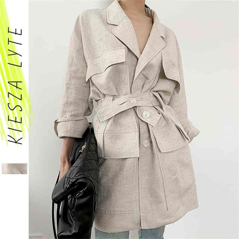 

Loose Fit Linen Button Split Joint Big Size Jacket Lapel Long Sleeve Women Coat Fashion Spring women blazers 210608, As shown
