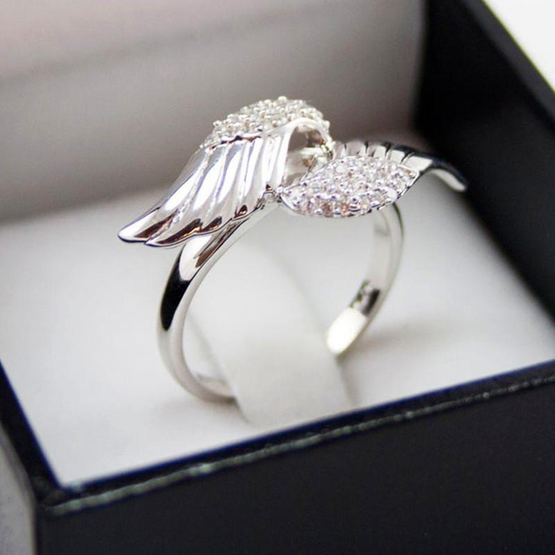 

Wedding Rings Luxury Female Angel Wing Thin Ring Dainty Silver Color Engagement Charm White Zircon Stone For Women, Slivery;golden