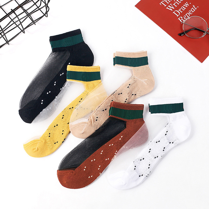 Women's See-through Socks Letter Printing Sock Lady Fashion Sex Hosiery Breathable Hosieries 1 Lot= 5 Pieces Different Color-image-705223988