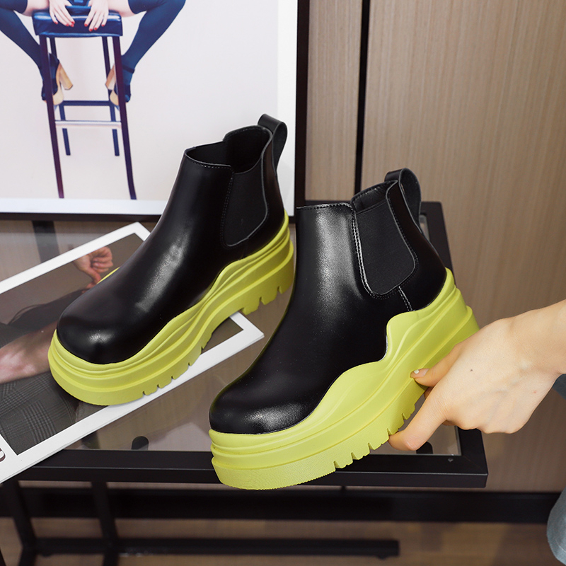

2022 Designer Brand Chunky Platform Chelsea Boots Women Street Style Elastic Band Ankle Boots For Women INS Fashion Spring New, Green