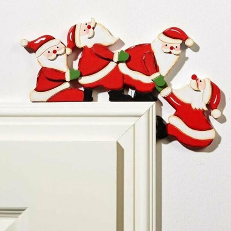 

Christmas Decorations Year 2022 Santa Claus Reindeers Wooden Door Frame Hanging Ornament Holiday Gifts Decoration Props