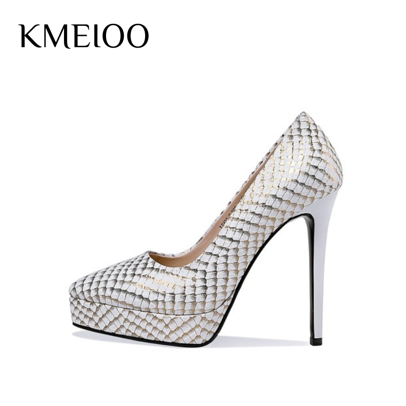 

Dress Shoes KMEIOO Pumps Women's 2021 Waterproof Platform Thin Heels Female Solid Color For Wedding Ladies Sandals, Black