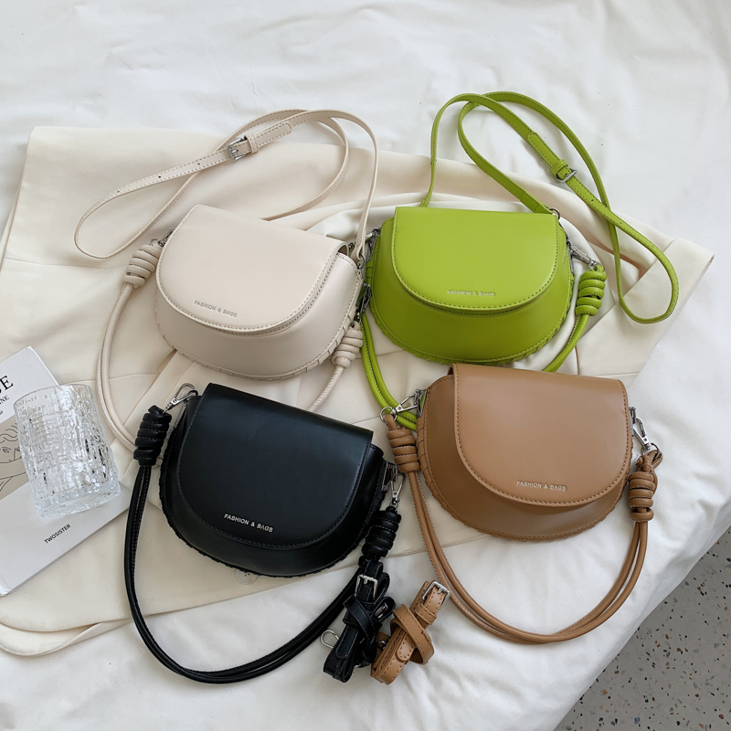 

Crossbody Bag Green Small Fashion PU Leather Saddle for Women 2021 Summer Baguette Shoulder Purses and Handbags, White