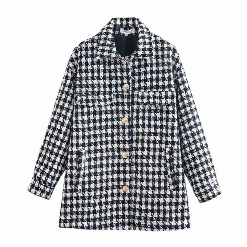 

Summer Turn-down Collar Slim Black and White Plaid Casual Women Coat 210524