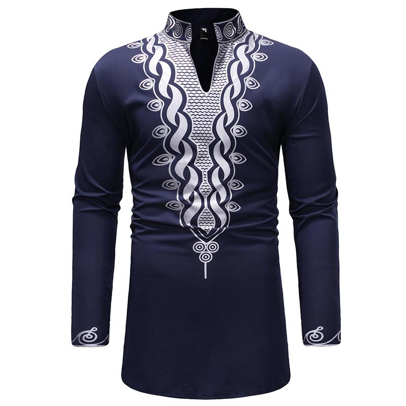 

Ethnic Clothing African Dashiki Print Stand Collar Shirt Men 2021 Brand Long Sleeve Clothes Mens Extra Hip Hop Streetwear Shirts