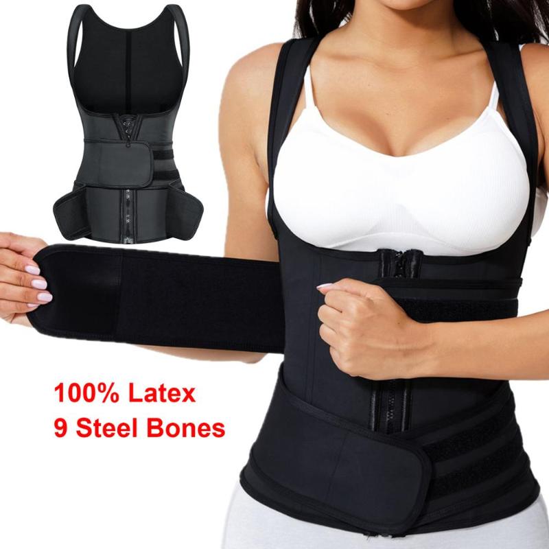 

Women's Shapers Fajas Colombiana Latex Waist Trainer Corset Belt Vest Shaper Underbust Zipper Body Shapewear Women Slimming Sheath 9 Steel B, Black