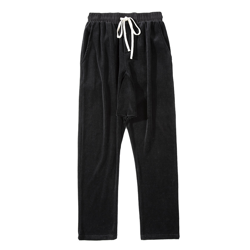 

High Street Fleece Drawstring Solid Joggers Harem Pants Mens Oversize Straight Loose Casual Sweatpants Hip Hop Baggy Trousers, Black