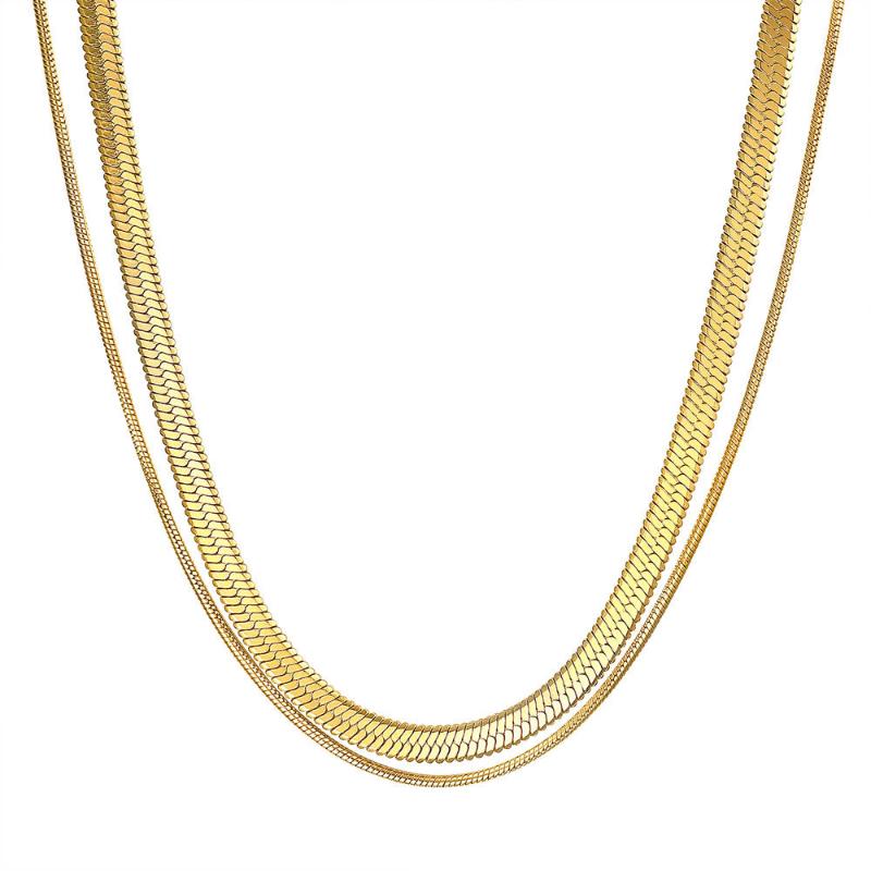 

Chokers Punk Flat Snake And Bone Chain Necklace Gold Color Stainless Steel Double Layer Neck Choker For Men Women Jewelry, Golden;silver