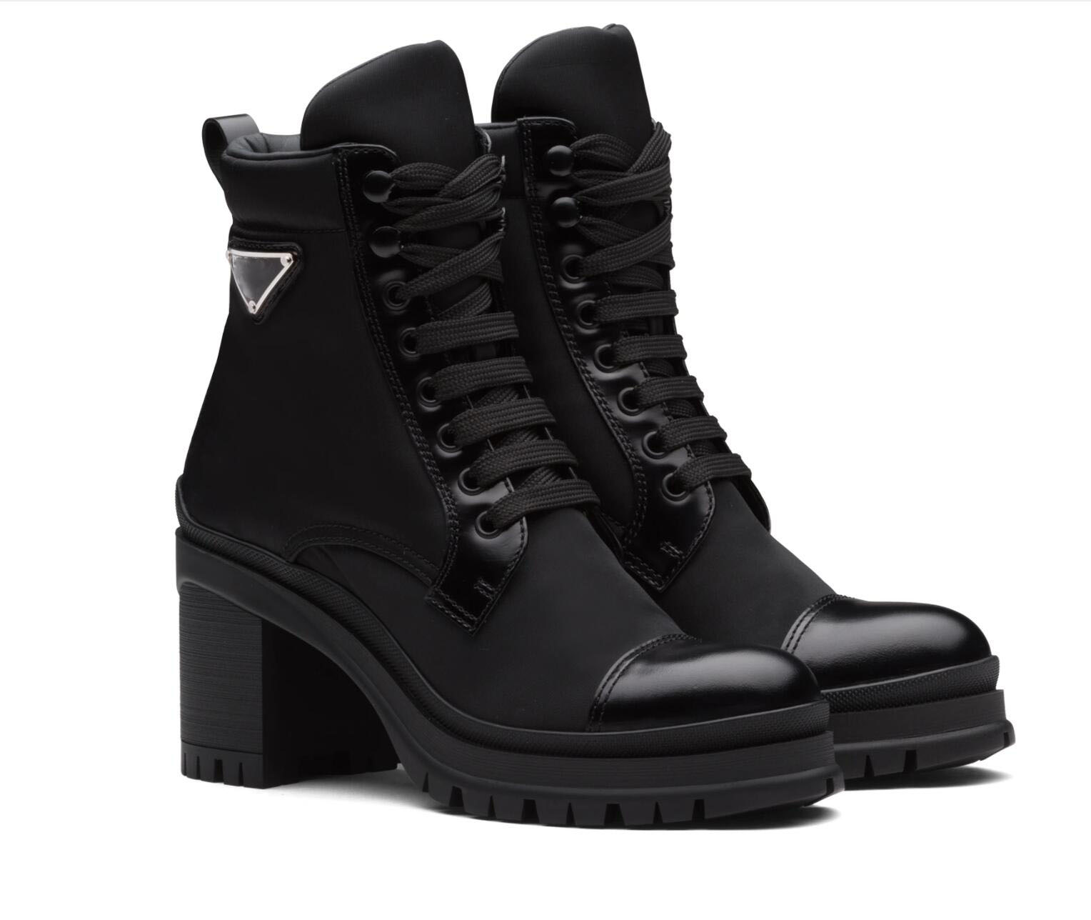 

2021 Designer Brushed leather and nylon laced booties Women Ankle Boots Leathers Biker Boots Australia Bootiess Winter outdoor bootsss size EUR 35-41, Black