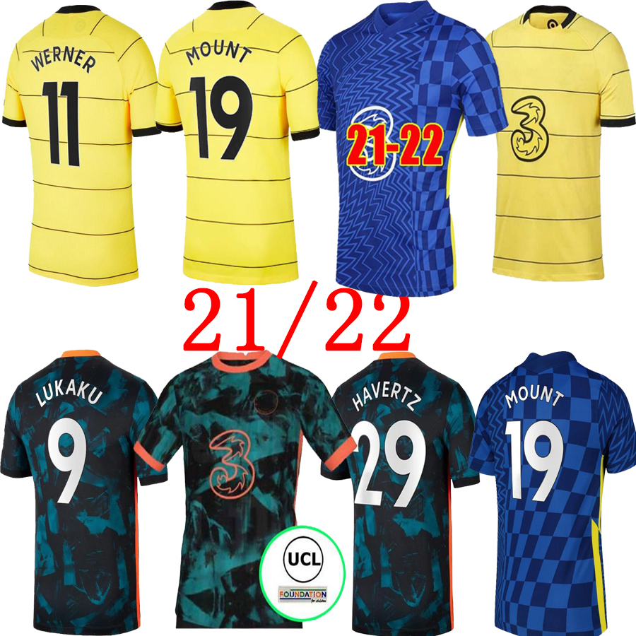 

Thailand 21 22 LUKAKU WERNER HAVERTZ CHILWELL ZIYECH Soccer Jerseys 2021 2022 PULISIC home blue away yellow Football Shirt KANTE MOUNT Men Kits, White