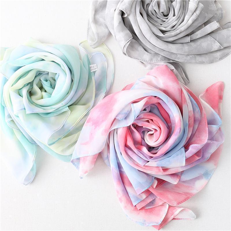 

Scarves 10pcs/lot Chiffon Tudung Tie Dye Ombre Color Hijab Muslim Women Headband Scarf Foulard, Blue;gray