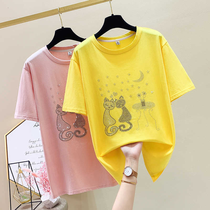 

Harajuku summer woman t-shirts casual t shirt women tshirt plus size women tops Short Sleeve Diamond tee shirt femme L-4XL 210604, Yellow