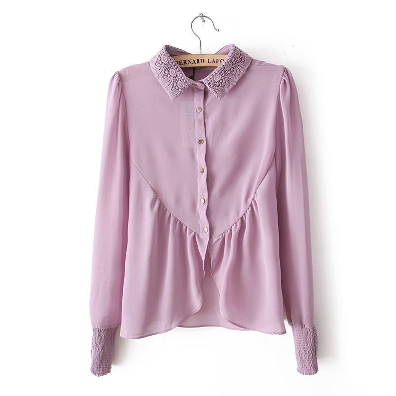 

spring summer retro vintage beaded embroidery collar angle violet lavender purple shirt pink women chiffon blouse top 210519