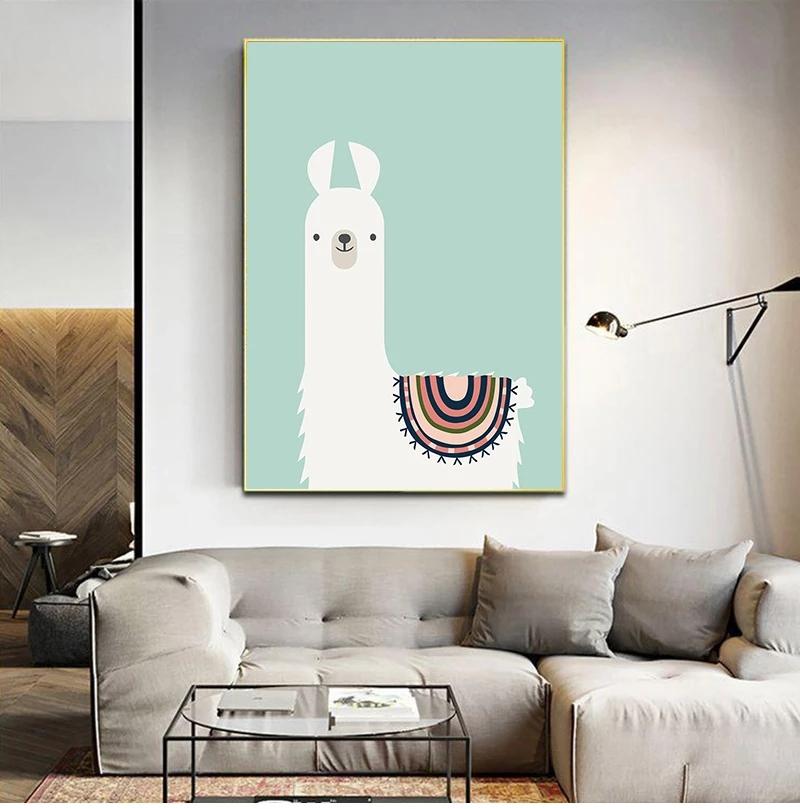 

Paintings Nordic Style Cute Animal Llama Canvas Art Print Painting Modern Poster For Kids Tribal Wall Picture Nursery Baby Room Decor