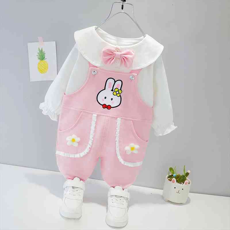 

baby girl clothing sets spring shirt bid pants cute cartoon outwear 1 2 3 4 years kid toddler outdoor wear, White