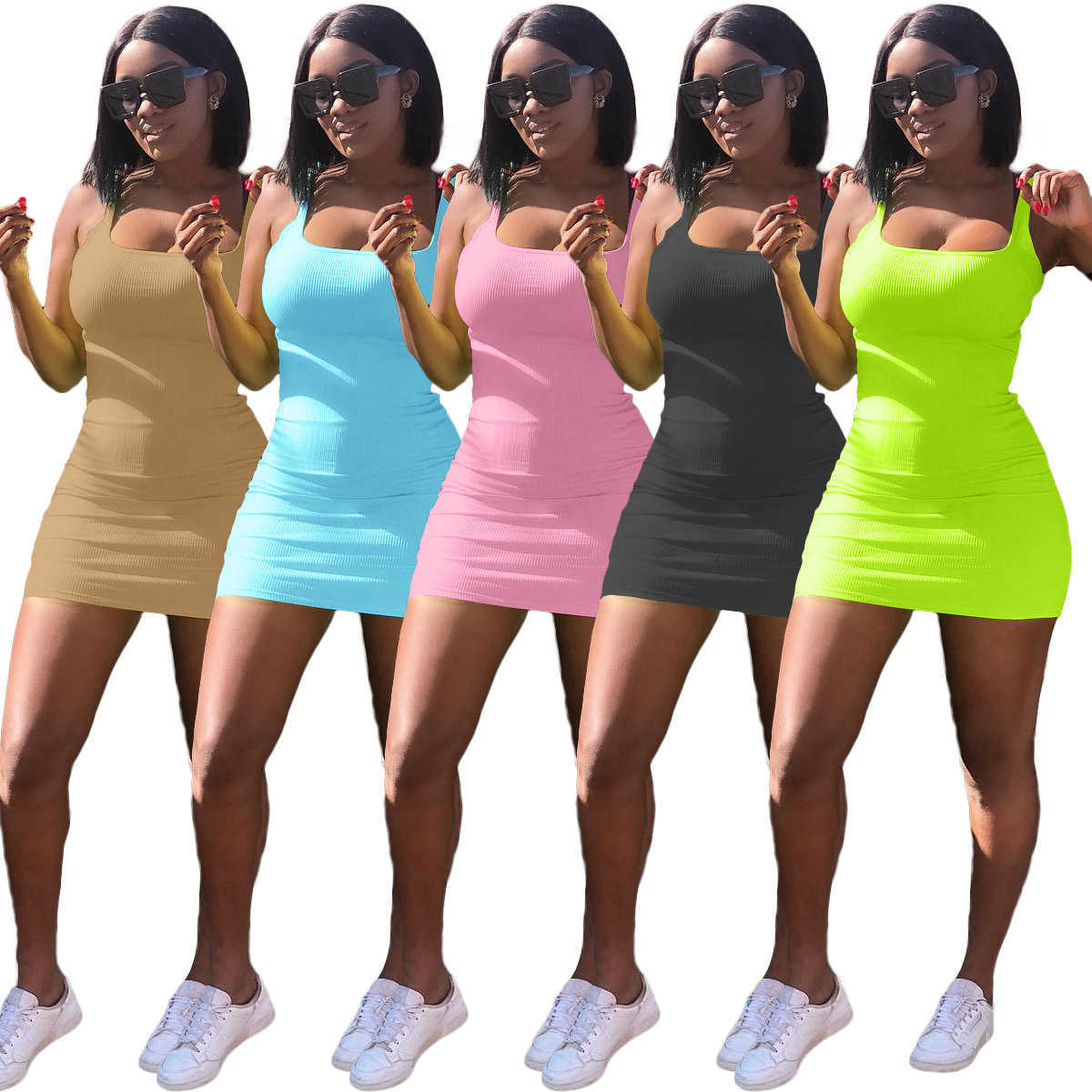 

Summer Womens Dresses Sexy Large U-neck Pit Strap Slim Fitting Dress 2021 Fashion Solid Color Vest Skirt Casual Mini Clothes, Fill price