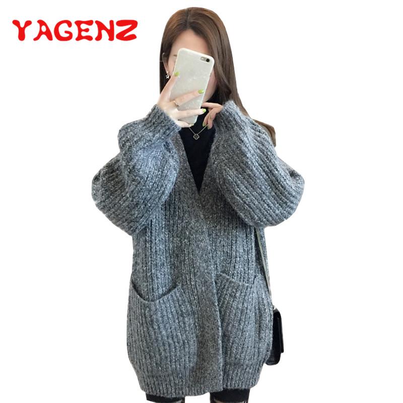 

Women's Sweaters YAGENZ Casual Sweater Women Spring Autumn Clothes Cardigan Knitted Long Coat V Neck Fashion Plus Size Pocket 267, Blue