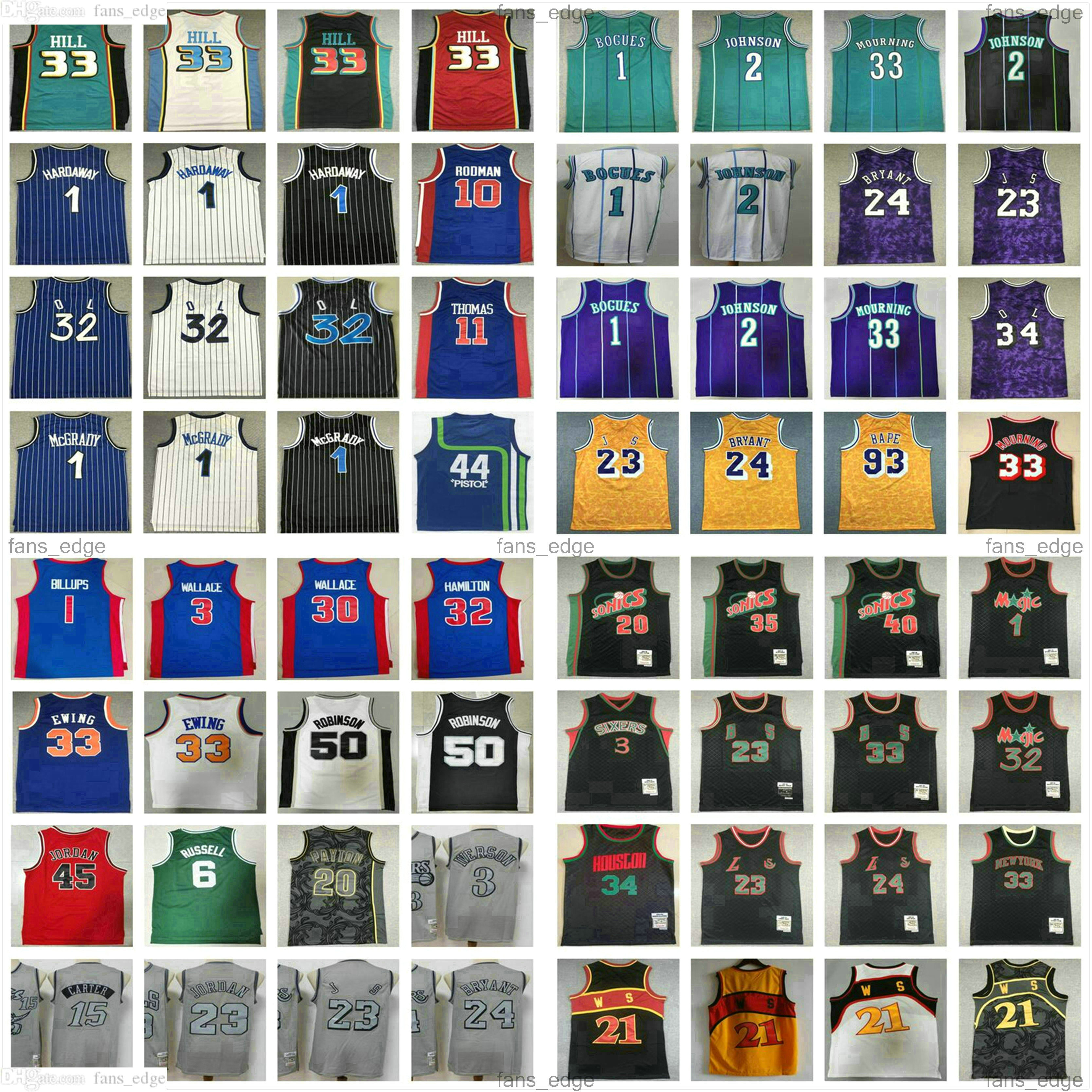 

Retro Muggsy Tyrone Bogues Basketball Jerseys Larry 2 Johnson Alonzo 33 Mourning Tracy 1 McGrady Dennis 10 Rodman Isiah 11 Thomas Grant 33 Hill Penny 1 Hardaway Shirt, Message us which one