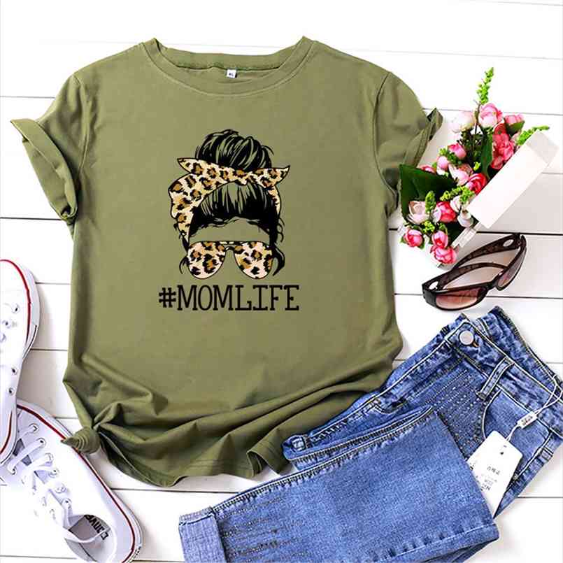 

Mom Life T Shirt Women Cotton Plus Size Leopard Skull Aestheic Graphic Tshirt Short Sleeve Summer Casual Mother's Day Tees Tops 210708, White