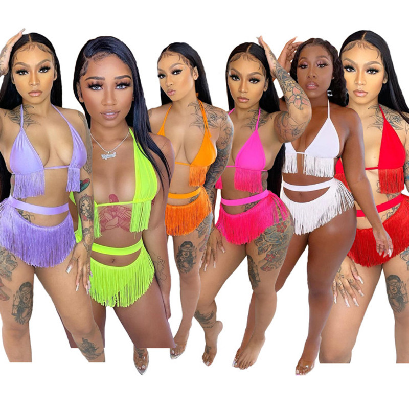 

Plain Women Swimwear Bikini Swimsuits Womens Bathing Suit Sexy Swimming Clothes Summer Bikinis Set 2 Piece Sets Fahion Tassel Beach Wear, Purple