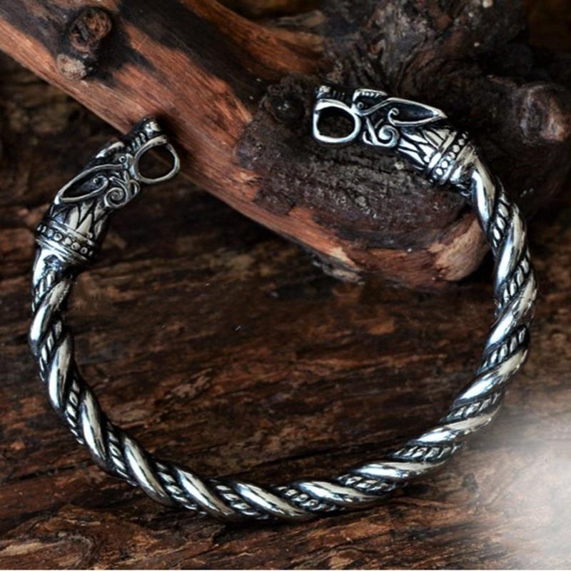 

Bangle Vintage Nordic Viking Dragon Head Bracelet Punk Men's 316L Stainless Steel Jewelry Amulet
