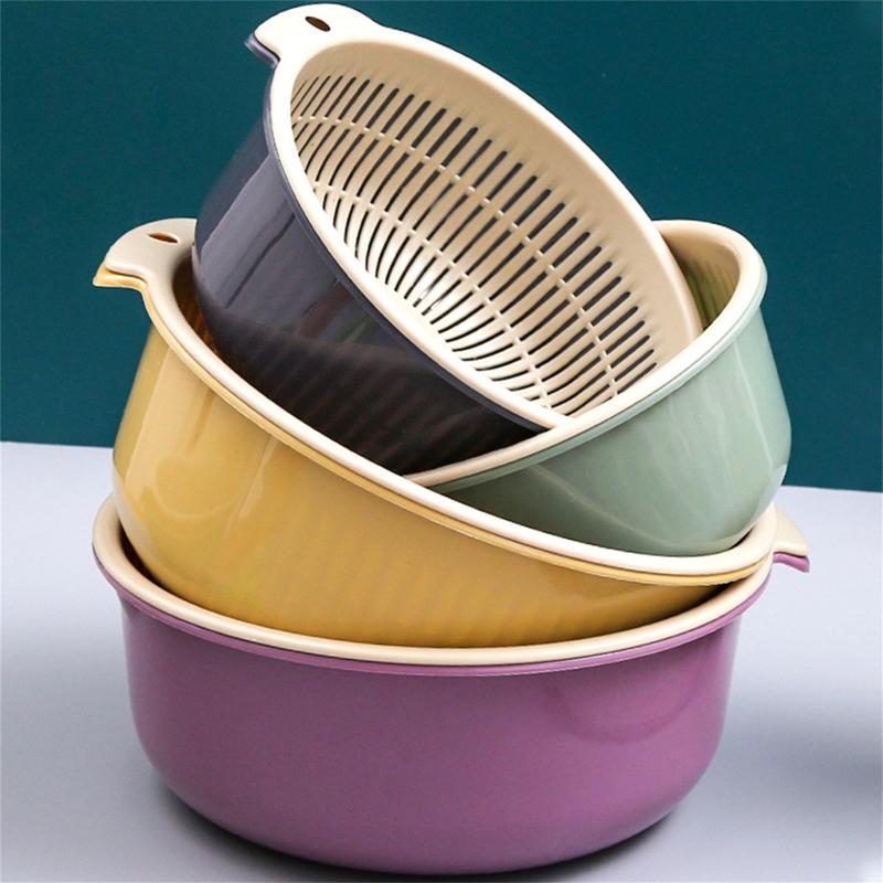 

Kitchen Double Plastic Colander Drain Basket Fruit Vegetable Washing Strainer Collapsible Drainer Tool Drop Storage Baskets