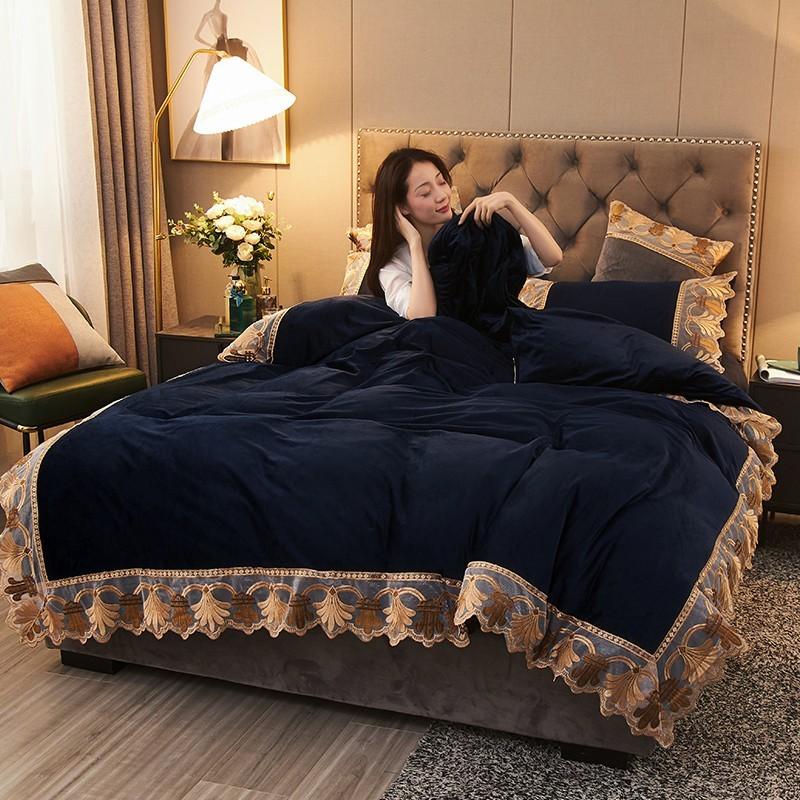 

Bedding Sets Plush Shaggy Faux Fur Fleece Duvet Cover With Bed Sheet Pillow Case Warm Soft Velvet Flannel Lace Set  Queen King, Color 1