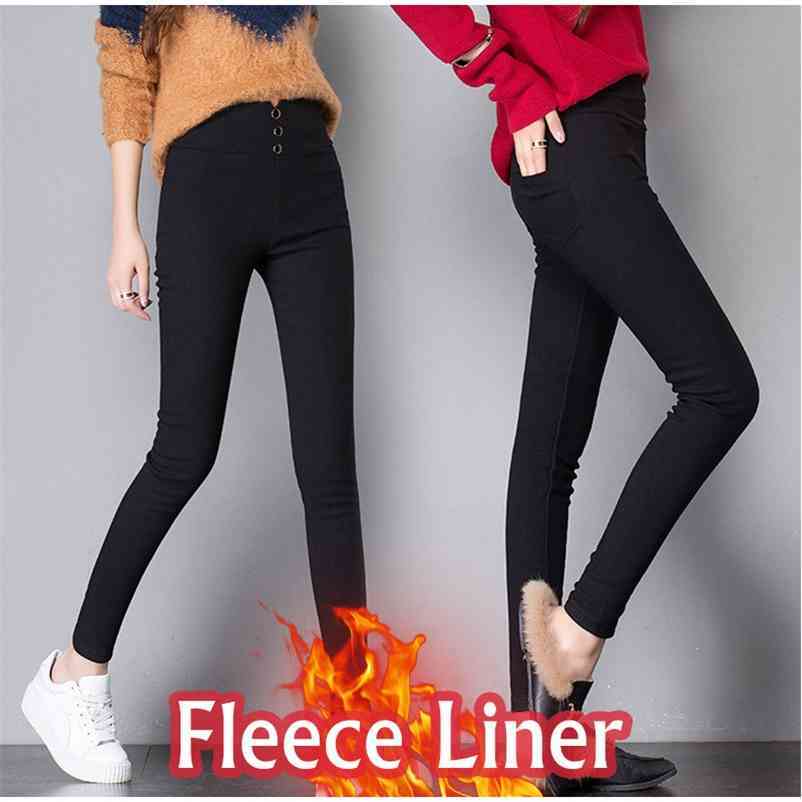 

Black High Waist Women's Pencil Pants Stretch Leggings Bodycon Buttons Trousers for Women Autumn Winter Velvet  210524, Black thin autumn