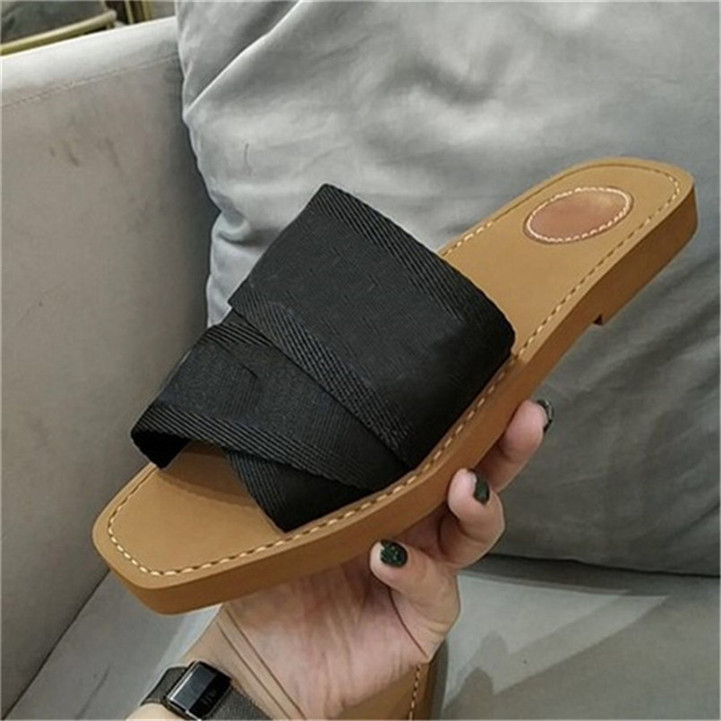 

2021 Branded Women Woody Mules Fflat Slipper Deisgner Lady Lettering Fabric Outdoor Canvas Sole Slide Sandal size 35-42, Be30