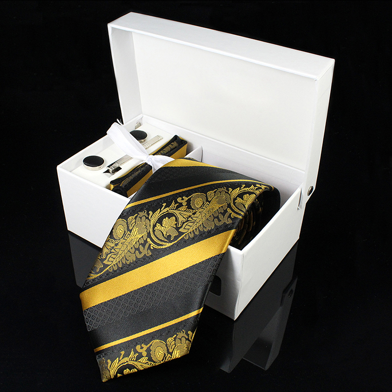 

Luxury Ties for Men Silk Jacquard Woven Tie Handkerchief Cufflinks&clips Gift Box Set Wedding Party Neck tie