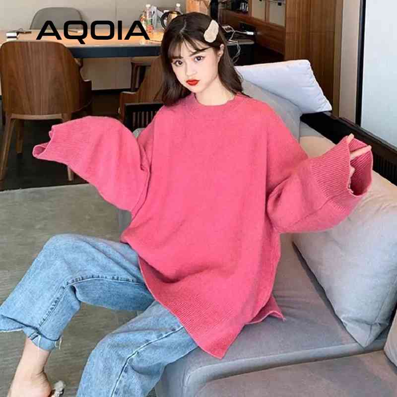 

Winter Korean Style Loose Women's Sweaters Candy Colors Knit Long Sleeve Sweater Women Autumn Fashion Female Pullovers 210521, Sku