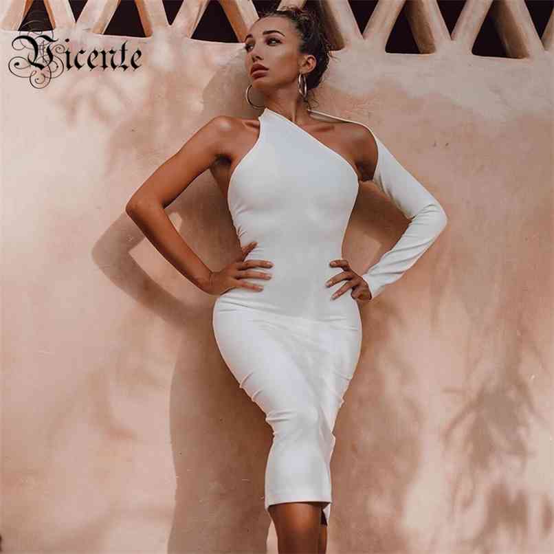 

Black Vestidos Sexy One Shoulder Long Sleeveless Bodycon Dress Celebrity Party Bandage 210520, White