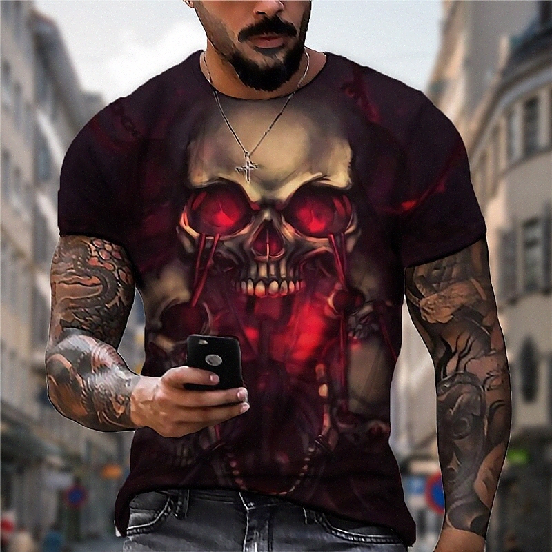 Men's Unisex T shirt 3D Print Graphic Prints Skull Crew Neck Street Daily Print Short Sleeve Tops Casual Designer Big and Tall Sports Red Z8DI#