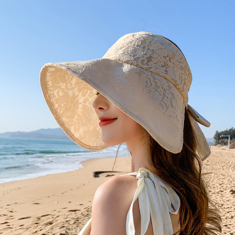 

Lace big eaves fisherman's Hat Women's summer foldable sun hat sunscreen hat Korean versatile cover, Pink