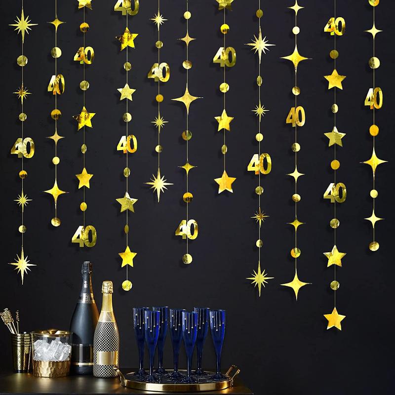 

Party Decoration Gold 40th Birthday Banner Decorations Number 40 Circle Dot Twinkle Star Garlands Hanging Backdrop For Year Old