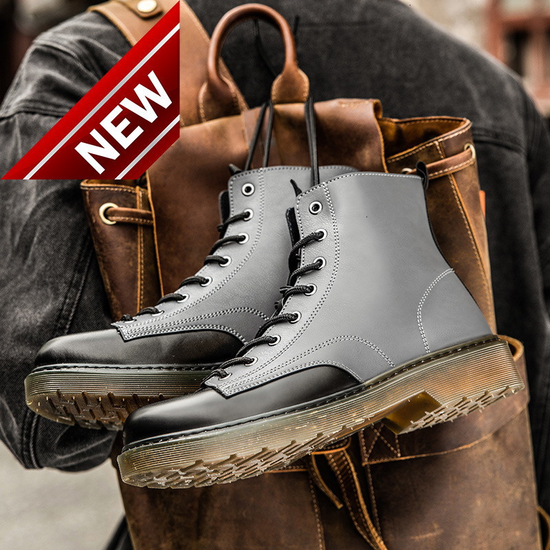 2021 Autumn and Winter New Mid High Top Lace Up Trend Shoes Korean Personalized Color Matching Martin Boots Tooling Men's