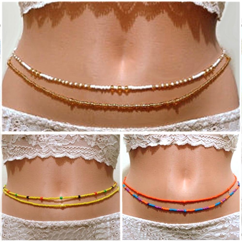 

Fashion Summer Beach Body Jewelry for Women Chains Necklace Belly Girl Bohemia Double Beads Chain Waist Bikini