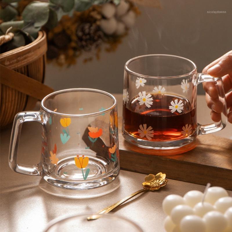 

Wine Glasses Printed Glass Cup With Handle Heat Resistant Transparent Tea Coffee Mug Beer Whiskey Home Office Drinkware Gifts