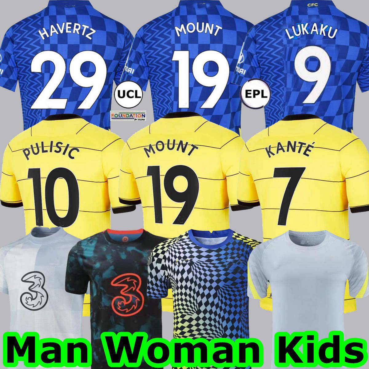 

LUKAKU 9 soccer jerseys ZIYECH MOUNT KANTE HAVERTZ WERNER ABRAHAM CHILWELL GIROUD 2021 2022 football shirt 21 22 men + kids kit sets uniforms away THIRD, 21-22 home man+patch