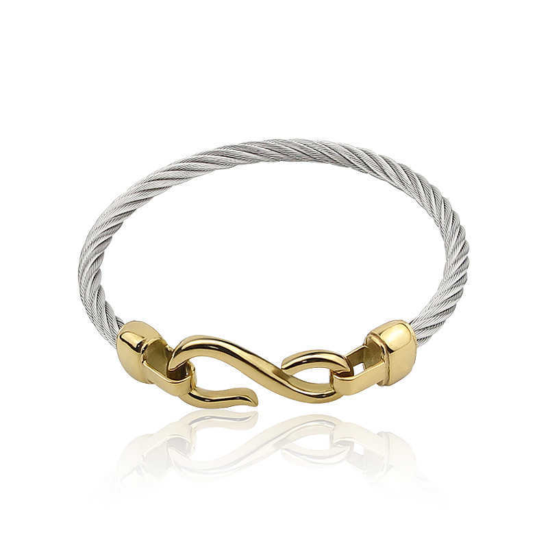 

Top Fashion Limited Fine Jewelry Steel Two-color Bracelet Hooks Fashion Jewelry Love Charm Bracelets & Bangles for Women Q0719