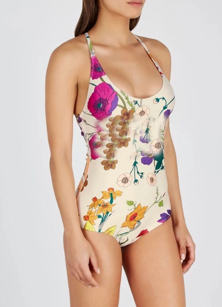 

Flower print one-piece women swimwear sexy backless ladies bikini slim girls swimsuit high quality size S-XL, Multi
