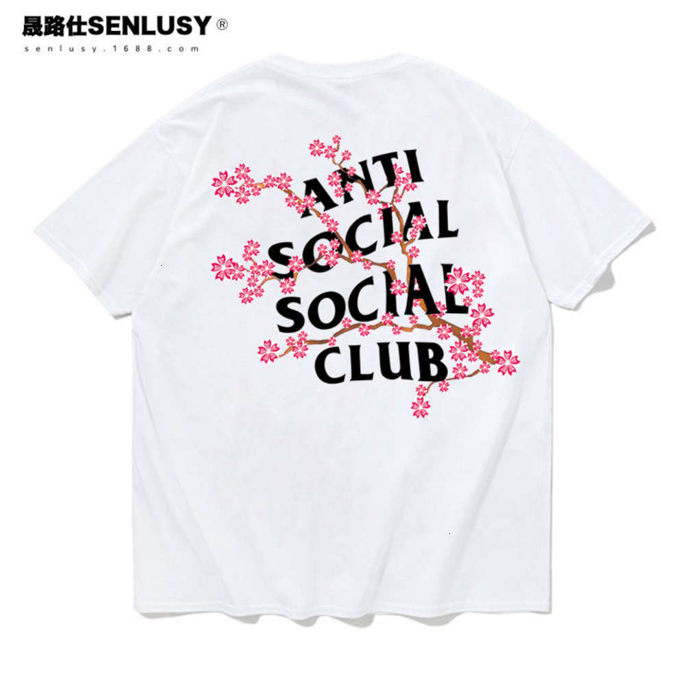 

summer new short anti social club Cherry Blossom t-shirt and women's cotton loose half sve, White;black