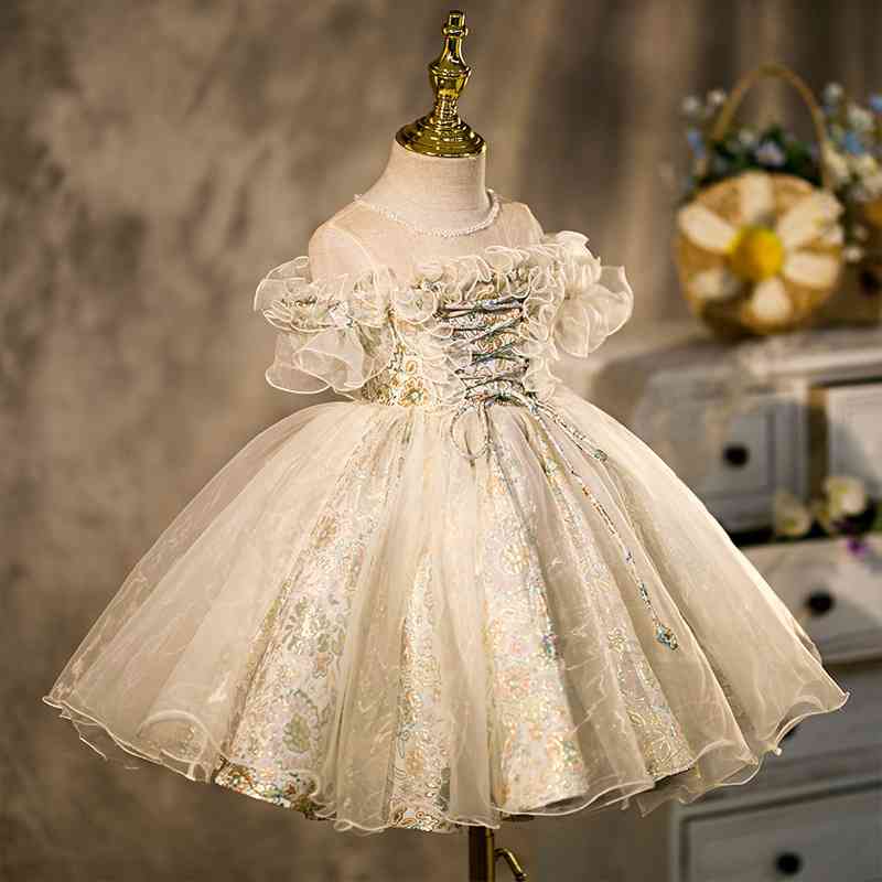

Girls' short sleeve shawl Lolita Princess Dress, Brown