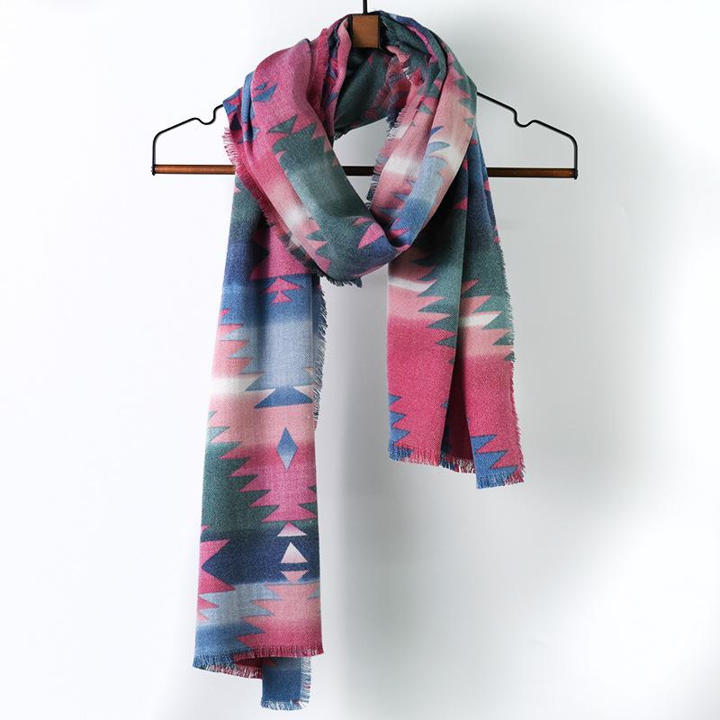 

Scarves Winter Cashmere 2021 Geometric Diamond Print Scarf Women Warm Shawl Wrap Thick Knitted Pashmina Female Blanket Bandana, Blue;gray